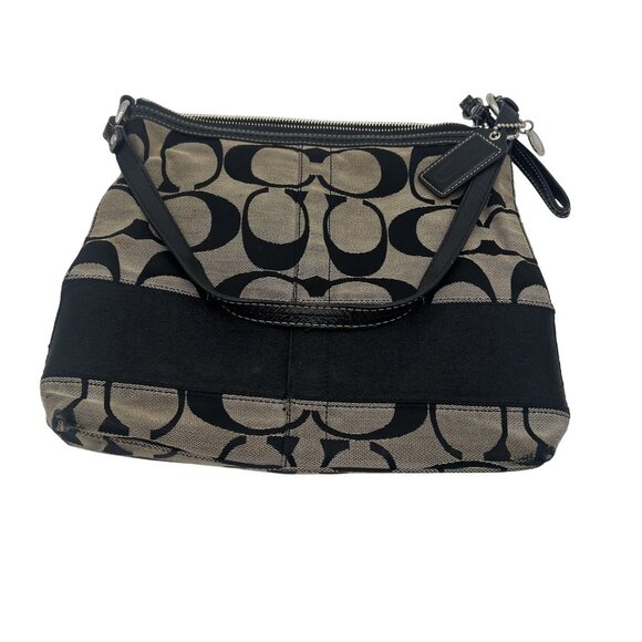 Coach Black & Tan Signature C Jacquard Fabric Shoulder Bag With Leather Trim - Picture 1 of 5